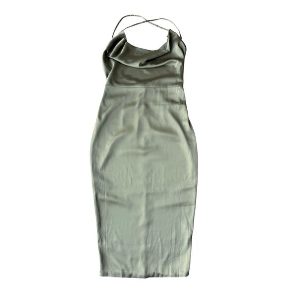 Oh Polly Sage Green Satin Cowl Neck Midi Dress Size 2 - Picture 7 of 9
